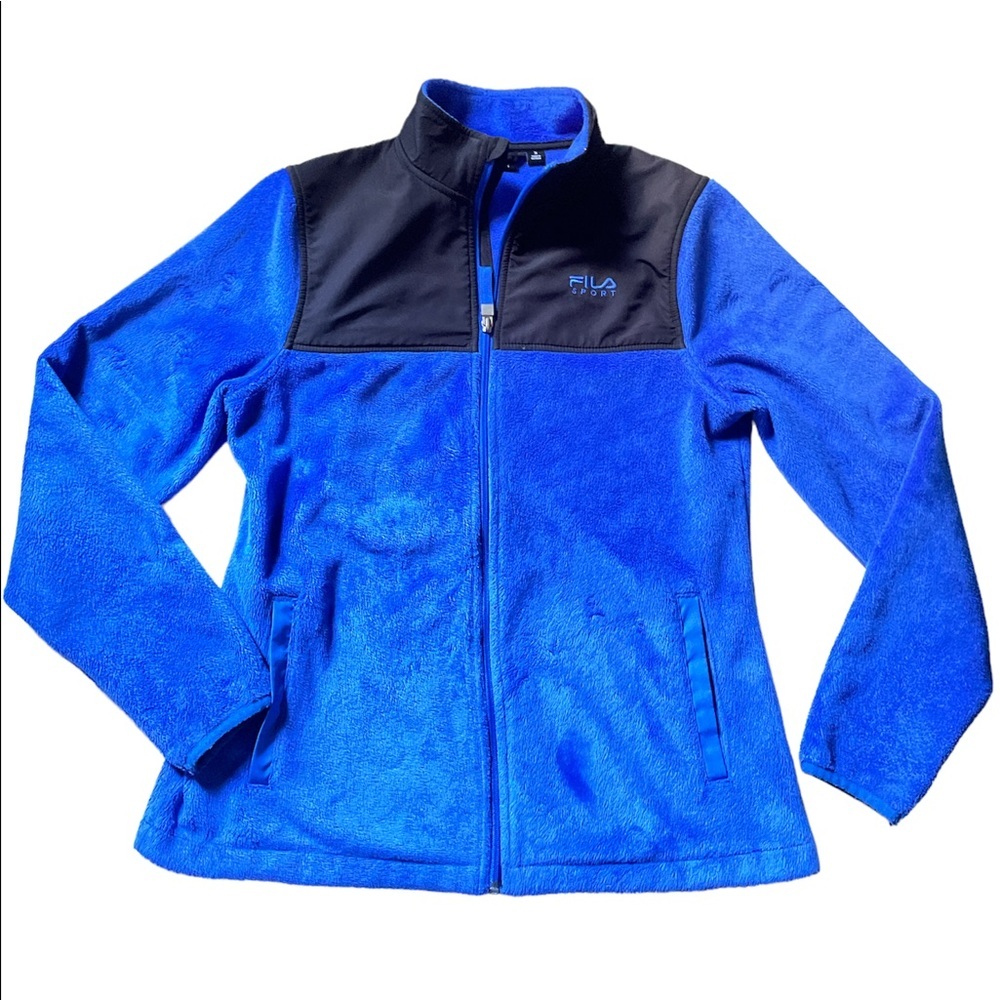FILA Sport Blue & Black Full Zip Plush Fleece Jacket Sz S